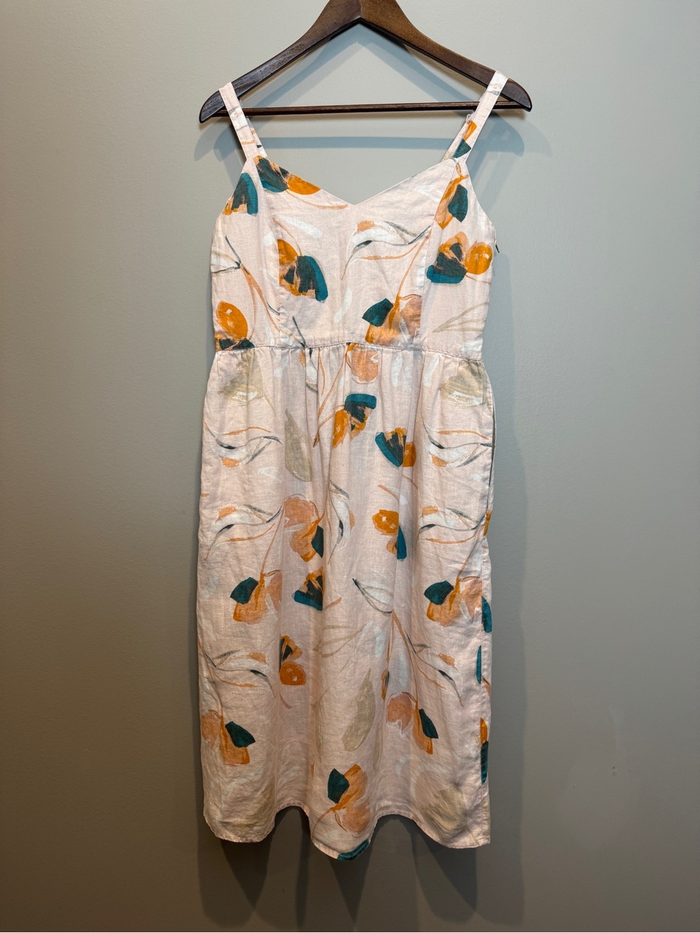 Rachel Zoe Midi Dress Orange Floral Linen Preppy Boho Vacay Coastal Resort Sz 8